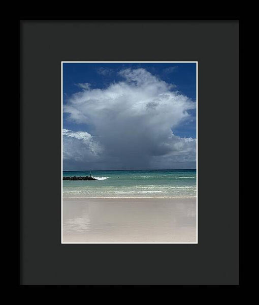 Storm Clouds Over Tranquil Beach - Framed Print