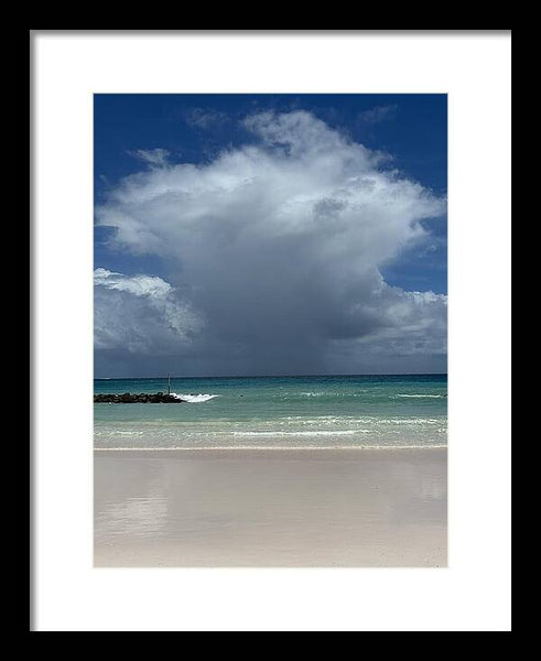 Storm Clouds Over Tranquil Beach - Framed Print