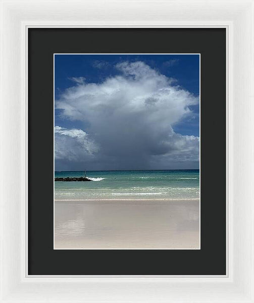 Storm Clouds Over Tranquil Beach - Framed Print