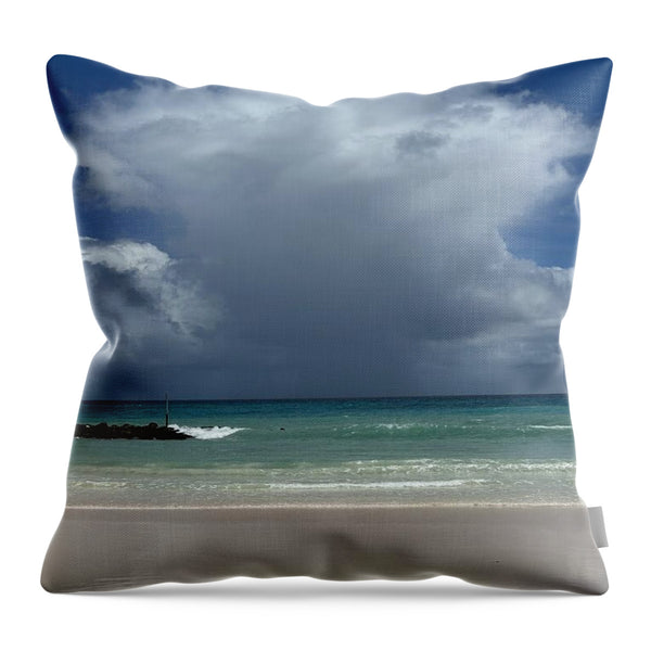 Storm Clouds Over Tranquil Beach - Throw Pillow