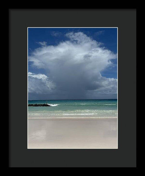 Storm Clouds Over Tranquil Beach - Framed Print