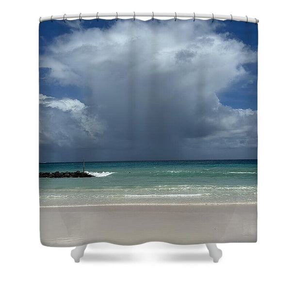 Storm Clouds Over Tranquil Beach - Shower Curtain