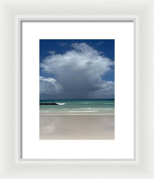 Storm Clouds Over Tranquil Beach - Framed Print