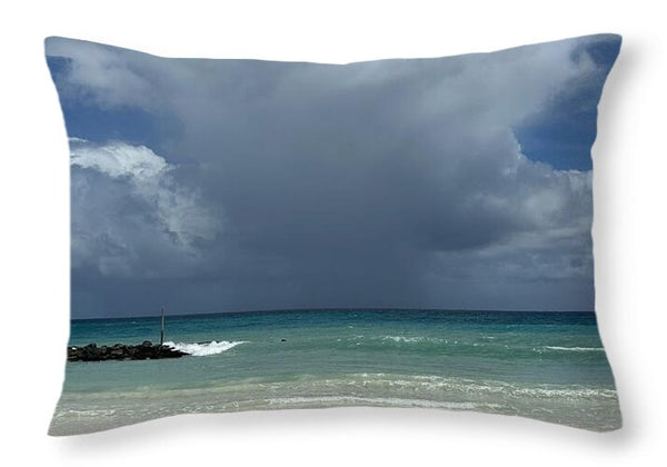 Storm Clouds Over Tranquil Beach - Throw Pillow
