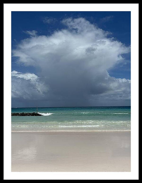Storm Clouds Over Tranquil Beach - Framed Print