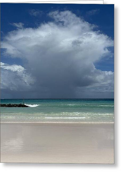 Storm Clouds Over Tranquil Beach - Greeting Card