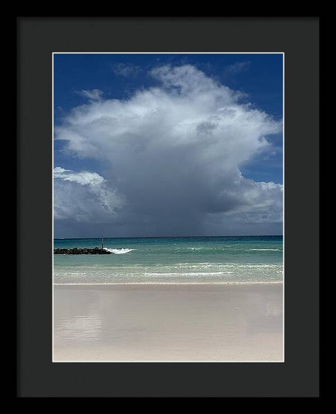 Storm Clouds Over Tranquil Beach - Framed Print