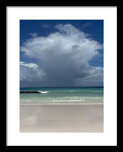 Storm Clouds Over Tranquil Beach - Framed Print