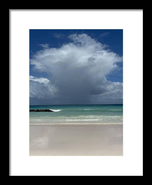 Storm Clouds Over Tranquil Beach - Framed Print