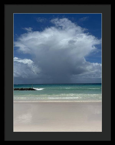 Storm Clouds Over Tranquil Beach - Framed Print