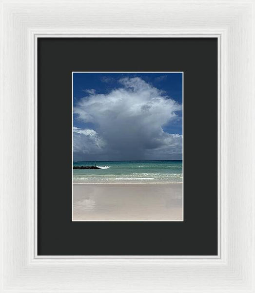 Storm Clouds Over Tranquil Beach - Framed Print