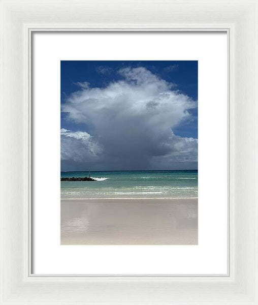 Storm Clouds Over Tranquil Beach - Framed Print