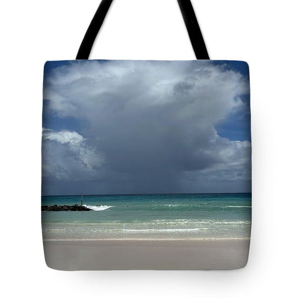 Storm Clouds Over Tranquil Beach - Tote Bag
