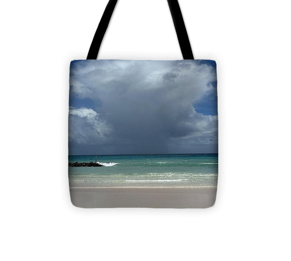 Storm Clouds Over Tranquil Beach - Tote Bag