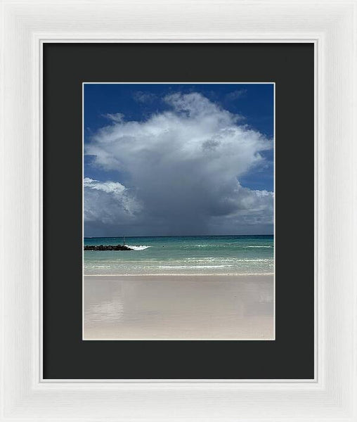 Storm Clouds Over Tranquil Beach - Framed Print