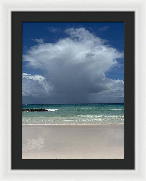Storm Clouds Over Tranquil Beach - Framed Print