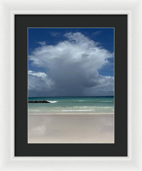 Storm Clouds Over Tranquil Beach - Framed Print