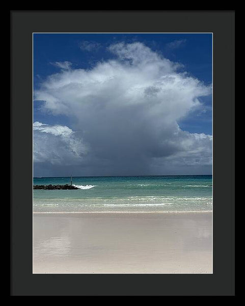 Storm Clouds Over Tranquil Beach - Framed Print