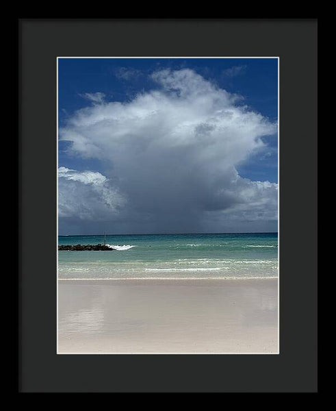 Storm Clouds Over Tranquil Beach - Framed Print