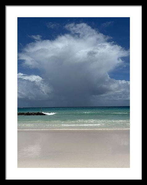 Storm Clouds Over Tranquil Beach - Framed Print