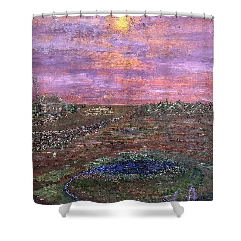Sunset Over Rural Landscape - Shower Curtain