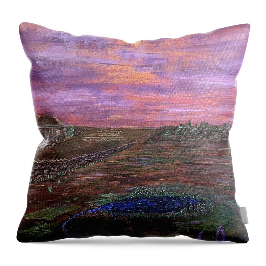 Sunset Over Rural Landscape - Throw Pillow