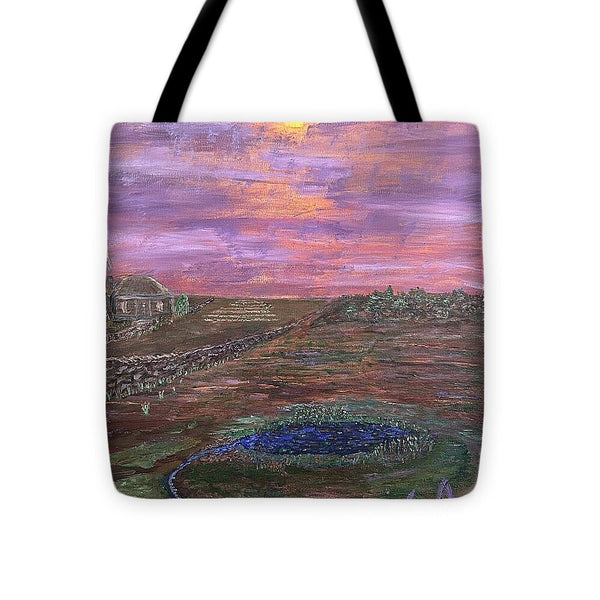 Sunset Over Rural Landscape - Tote Bag