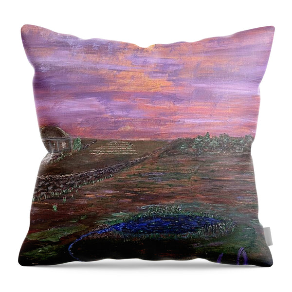 Sunset Over Rural Landscape - Throw Pillow