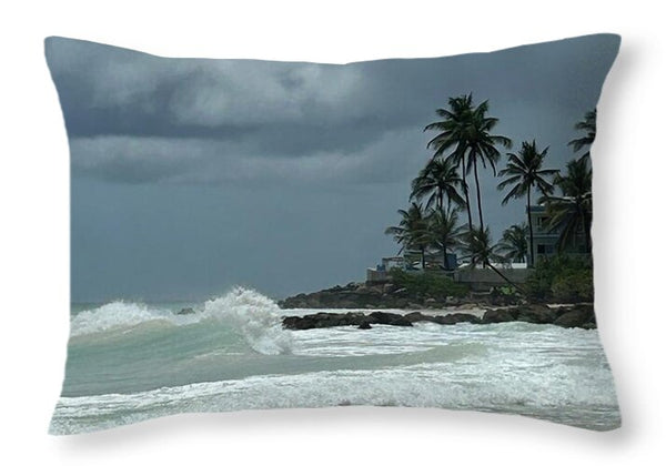 Tropical Beach with Stormy Sky - Throw Pillow