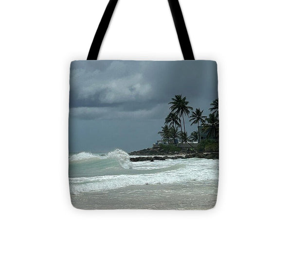 Tropical Beach with Stormy Sky - Tote Bag