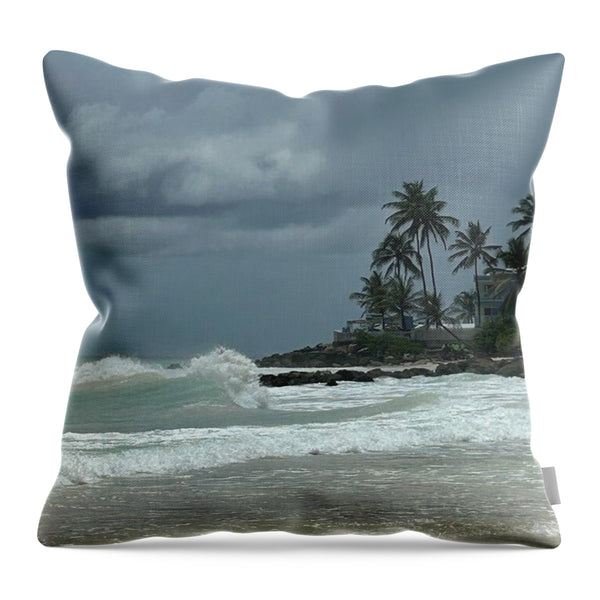Tropical Beach with Stormy Sky - Throw Pillow
