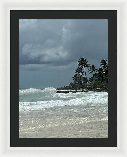 Tropical Beach with Stormy Sky - Framed Print