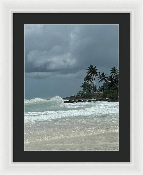 Tropical Beach with Stormy Sky - Framed Print