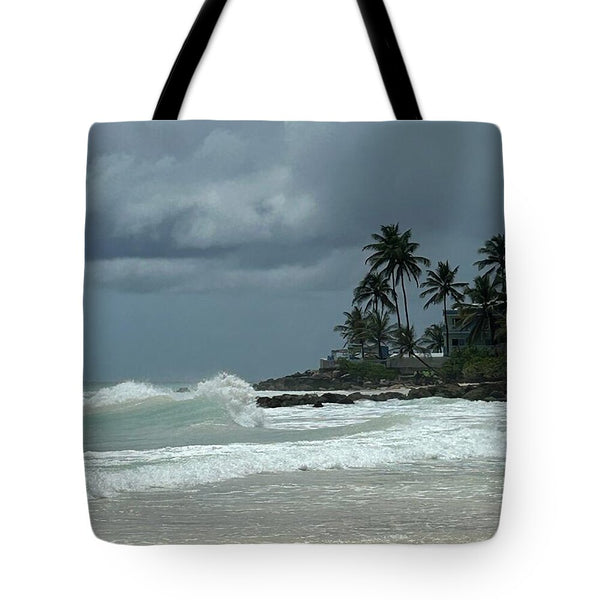 Tropical Beach with Stormy Sky - Tote Bag