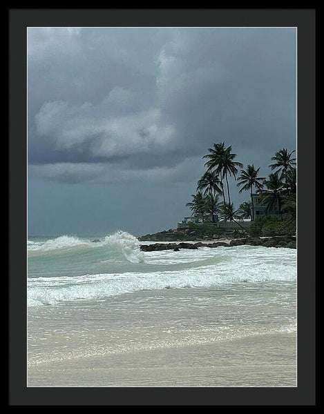 Tropical Beach with Stormy Sky - Framed Print