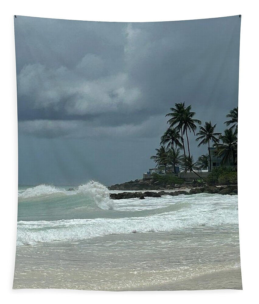Tropical Beach with Stormy Sky - Tapestry