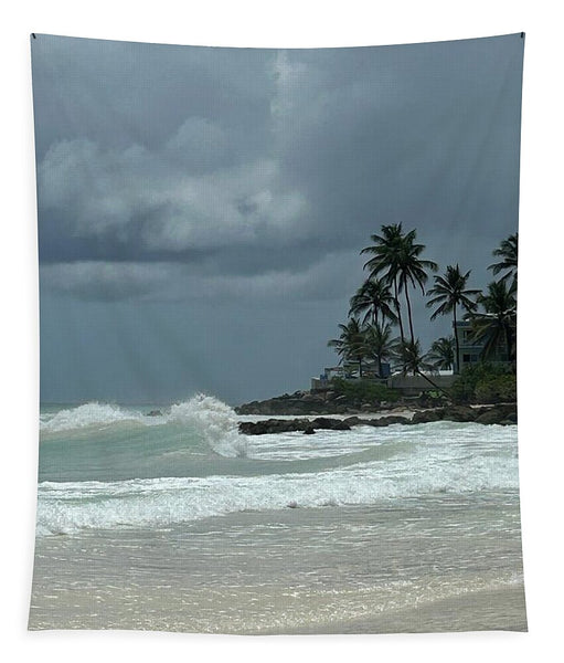 Tropical Beach with Stormy Sky - Tapestry