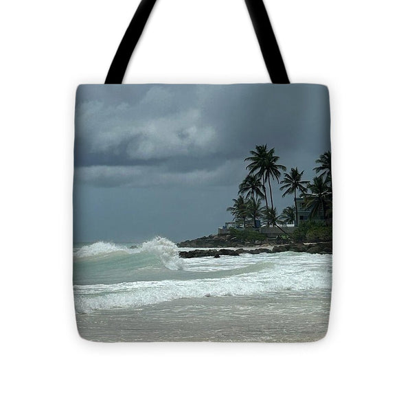 Tropical Beach with Stormy Sky - Tote Bag
