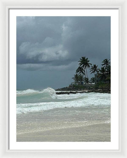 Tropical Beach with Stormy Sky - Framed Print
