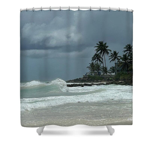 Tropical Beach with Stormy Sky - Shower Curtain