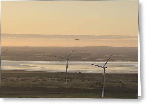 Wind Turbines at Sunset Frodsham UK - Greeting Card