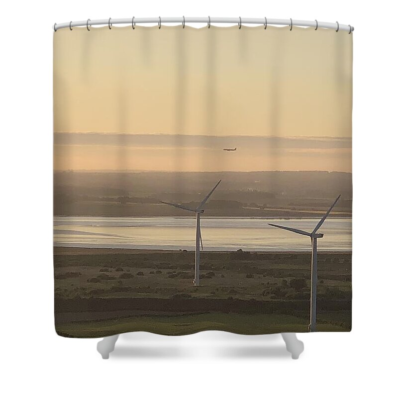 Wind Turbines at Sunset Frodsham UK - Shower Curtain