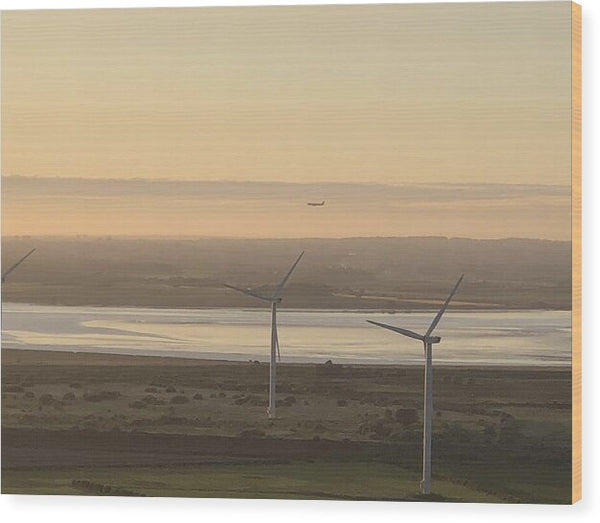 Wind Turbines at Sunset Frodsham UK - Wood Print