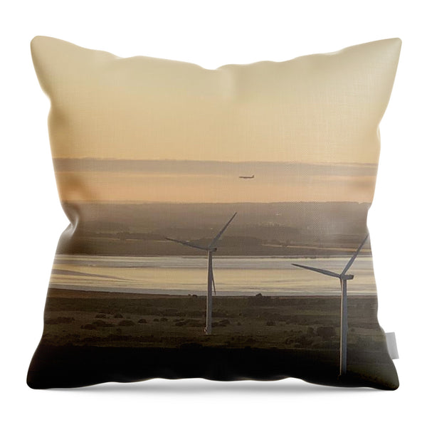 Wind Turbines at Sunset Frodsham UK - Throw Pillow