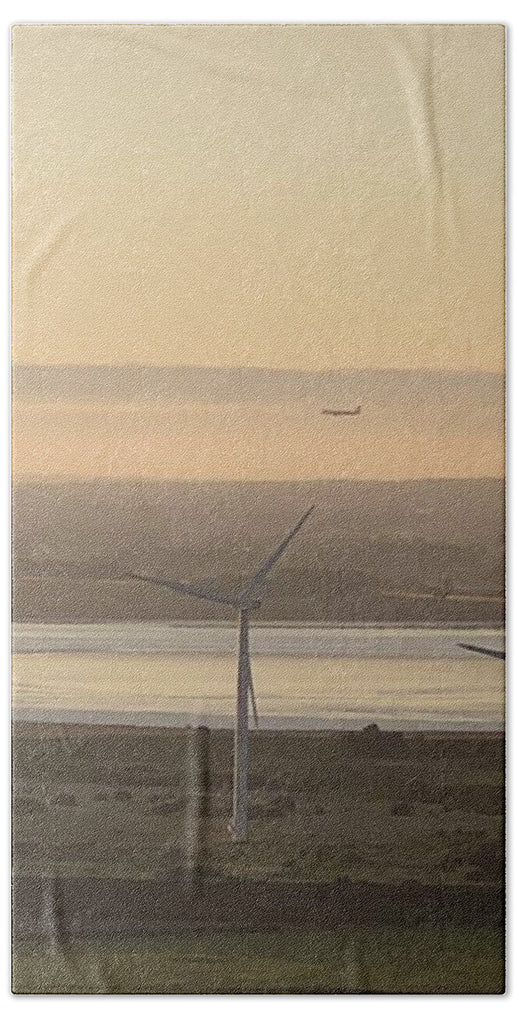 Wind Turbines at Sunset Frodsham UK - Beach Towel